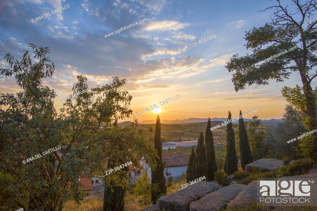 Stock Photo: Briones La Rioja Spain on July, 20, 2020: is part of the Most Beautiful Villages in Spain, sunset and vineyards.