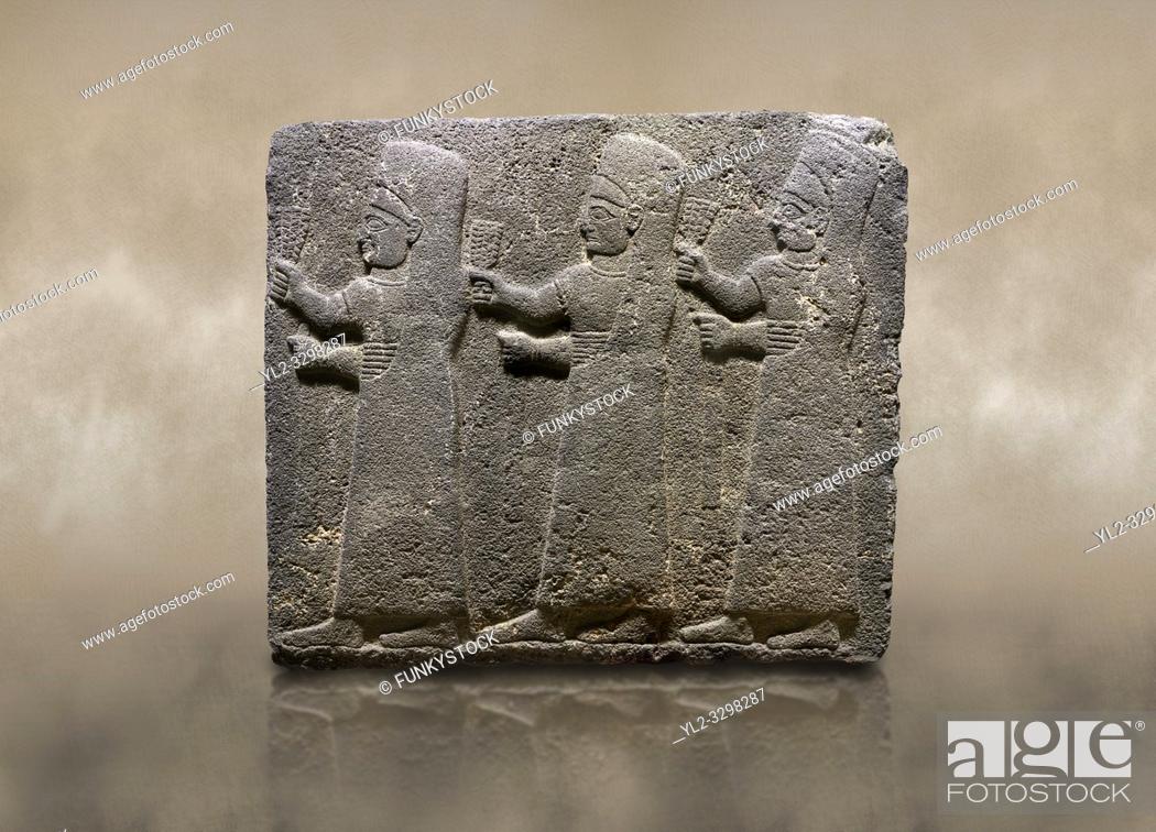 Stock Photo: Photo of Hittite monumental relief sculpted orthostat stone panel of a Procession Basalt, Kargamis, Gaziantepe, 900 - 700 B. C.