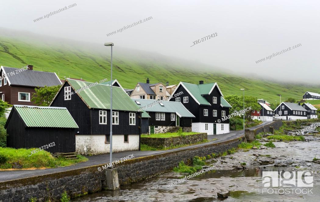 Stock Photo: Village Kvivik. The island Streymoy, one of the two large islands of the Faroe Islands in the North Atlantic. Europe, Northern Europe, Denmark, Faroe Islands.