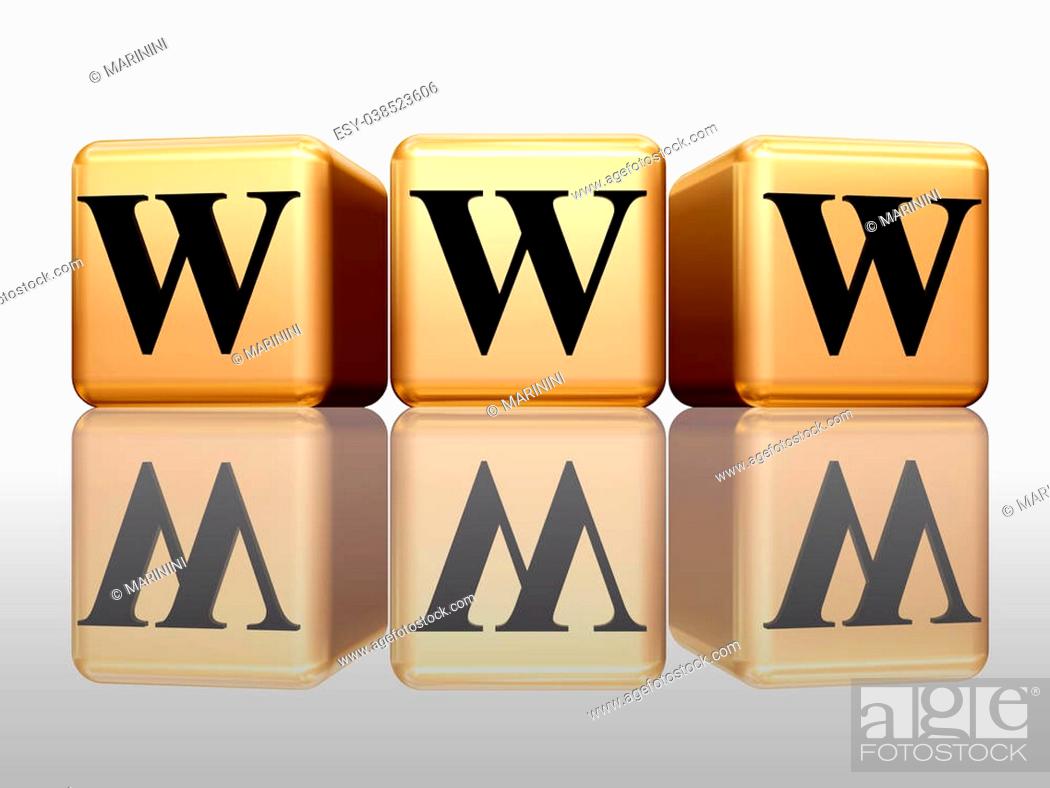 Imagen: 3d golden boxes with text - www with reflection.