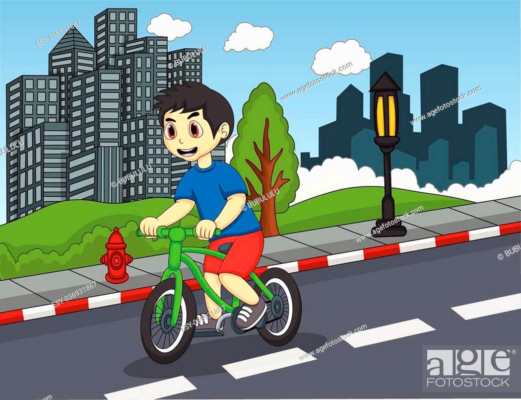 Children riding bicycle on the street cartoon, Stock Vector, Vector And Low  Budget Royalty Free Image. Pic. ESY-036931867 | agefotostock