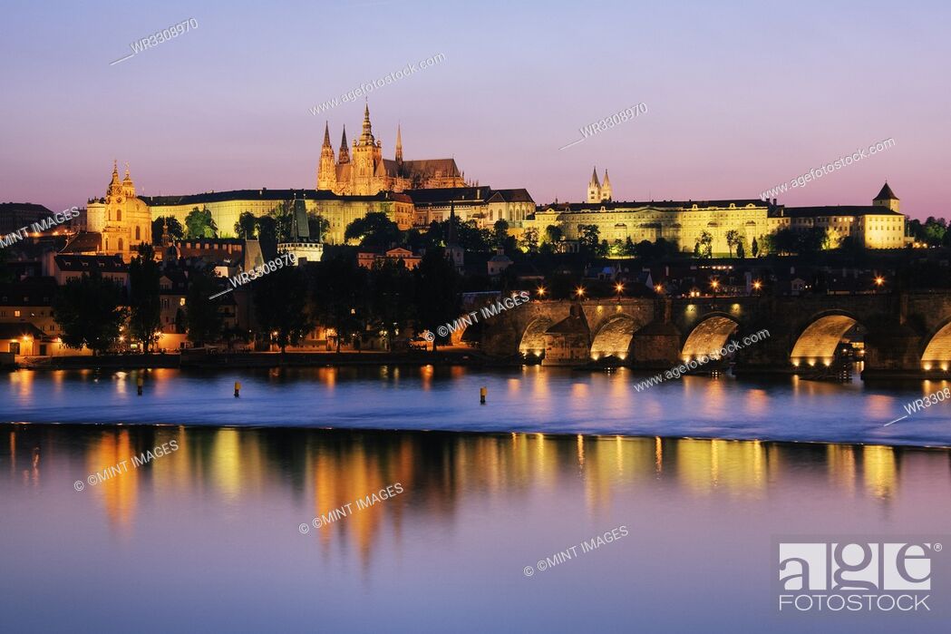 Stock Photo: Prague Castle on the Riverbank.