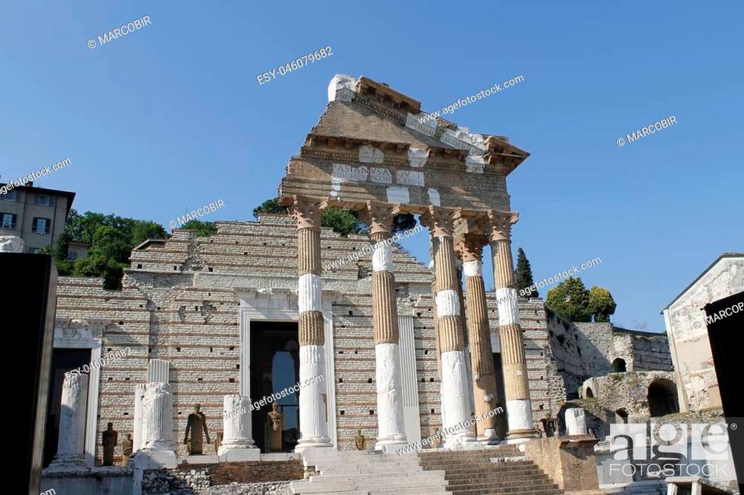 Photo de stock: Ruins of the roman temple called Capitolium or Tempio Capitolino in Brescia in Italy.