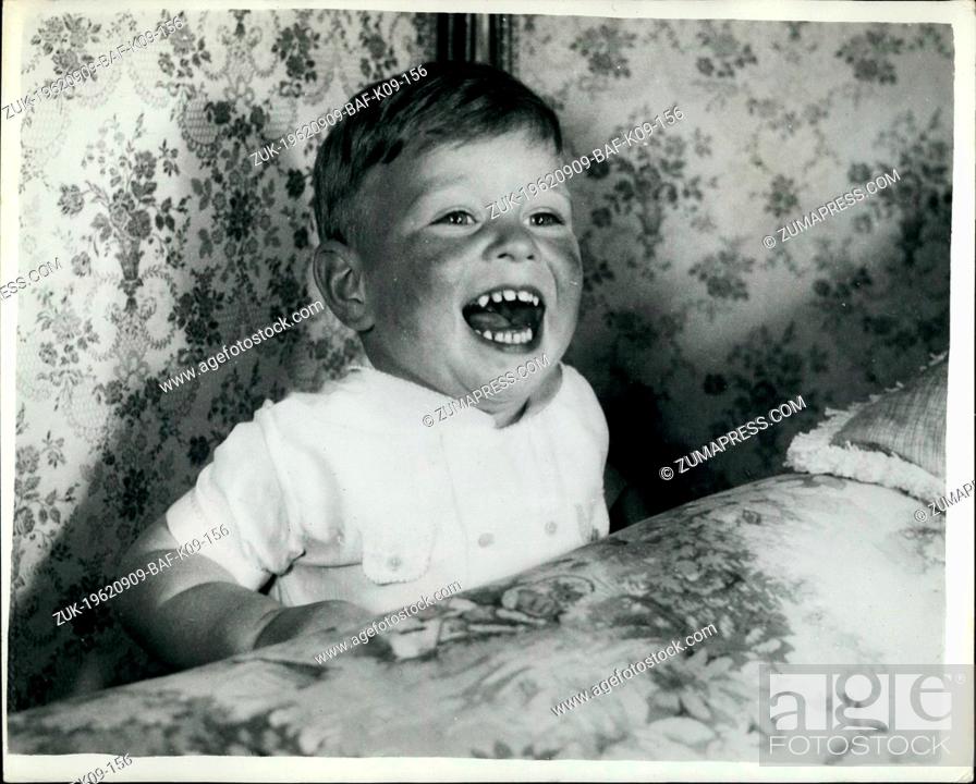 Stock Photo: Sep. 09, 1962 - NOT FOR PUBLICATION BEFORE MONDAY 24TH SEPTEMBER 1962 ANDREW SHOWS HIS TEETH PHOTO SHOWS: PRINCE ANDREW, youngest member of the Royal Family.