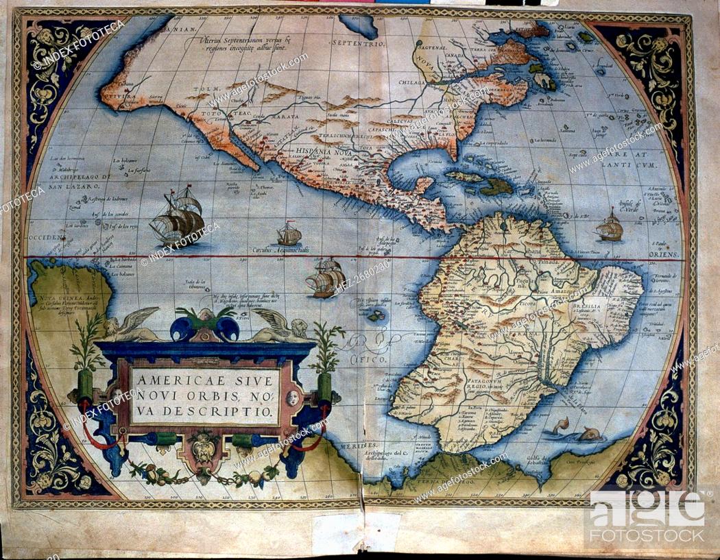 Photo de stock: 'Theatrum Orbis Terrarum' by Abraham Ortelius, Antwerp, 1574, map of the Americas.