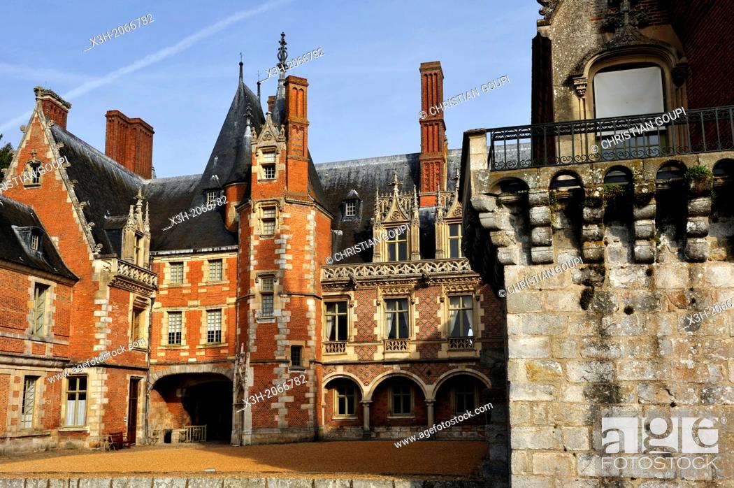 Stock Photo: main courtyard of Chateau de Maintenon, Eure & Loir department, region Centre, France, Europe.