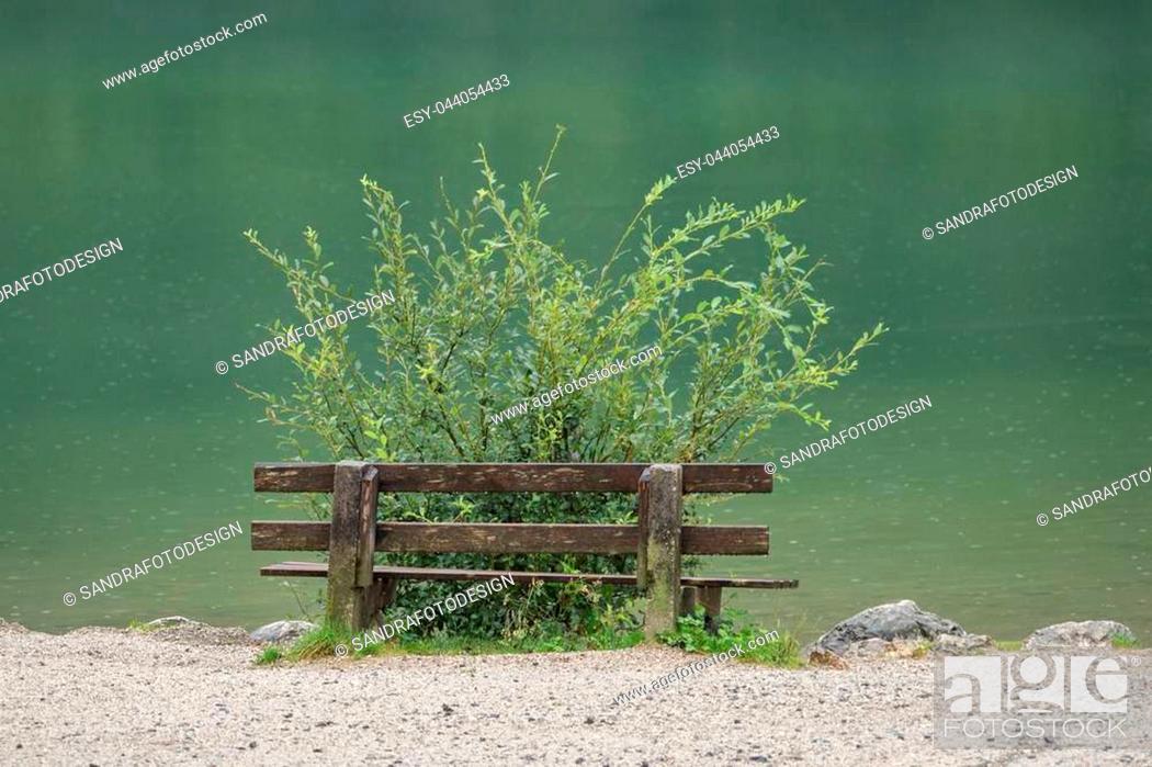 Stock Photo: Wooden bench near the Gleinkersee in Austria.