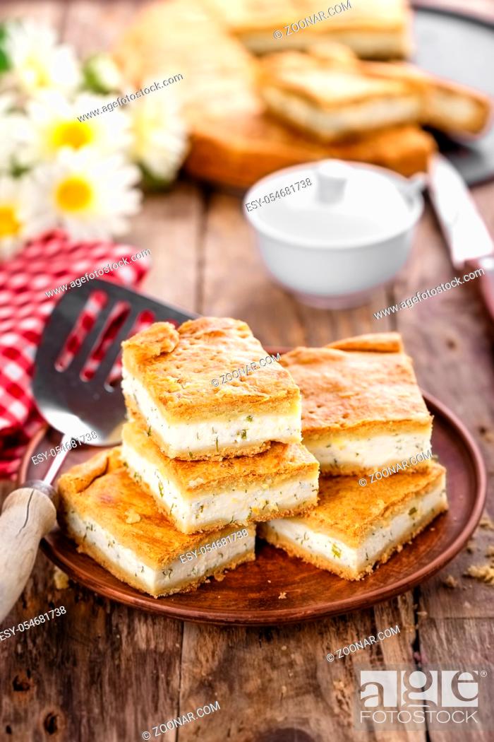 Stock Photo: rustic salted cheesecake with cottage cheese.