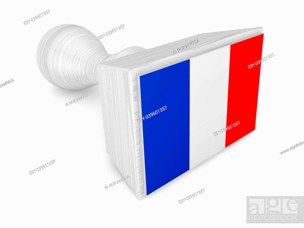 Stock Photo: Wooden stamp with french flag.Isolated on white background.3d rendered.