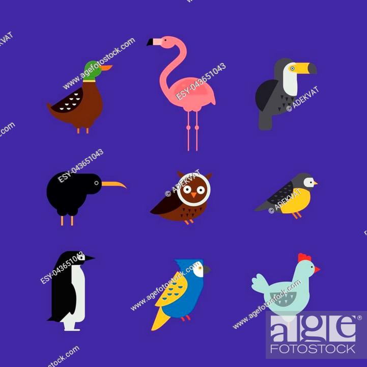 Birds vector set. Colorful wildlife nature collection. Cartoon wing flying  animal cute drawing..., Stock Vector, Vector And Low Budget Royalty Free  Image. Pic. ESY-043651043 | agefotostock