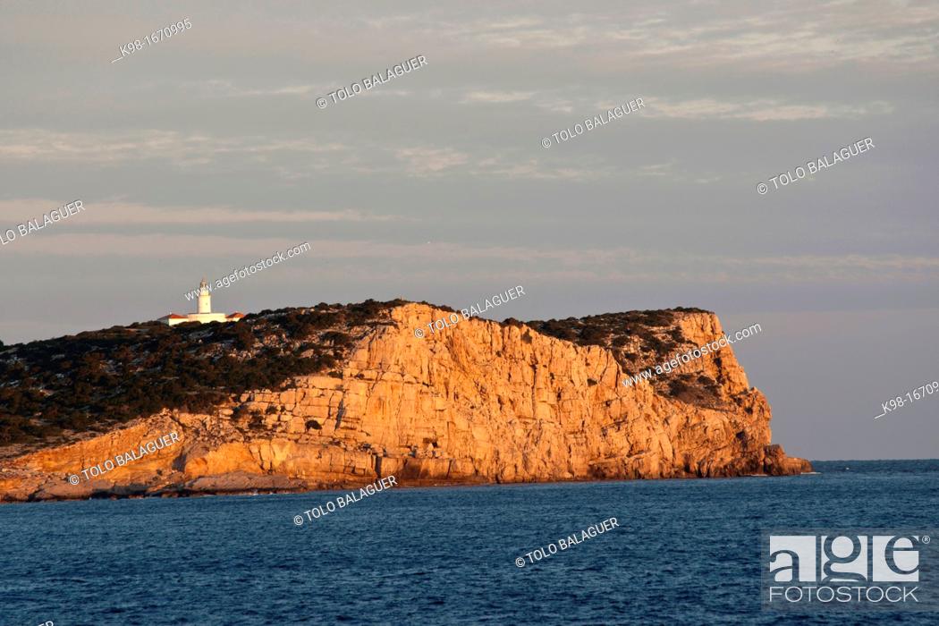 Stock Photo: Conillera lighthouse, 1855.Cala Bassa, Cala Compte Natural park . Ibiza. Balearic islands. Spain.
