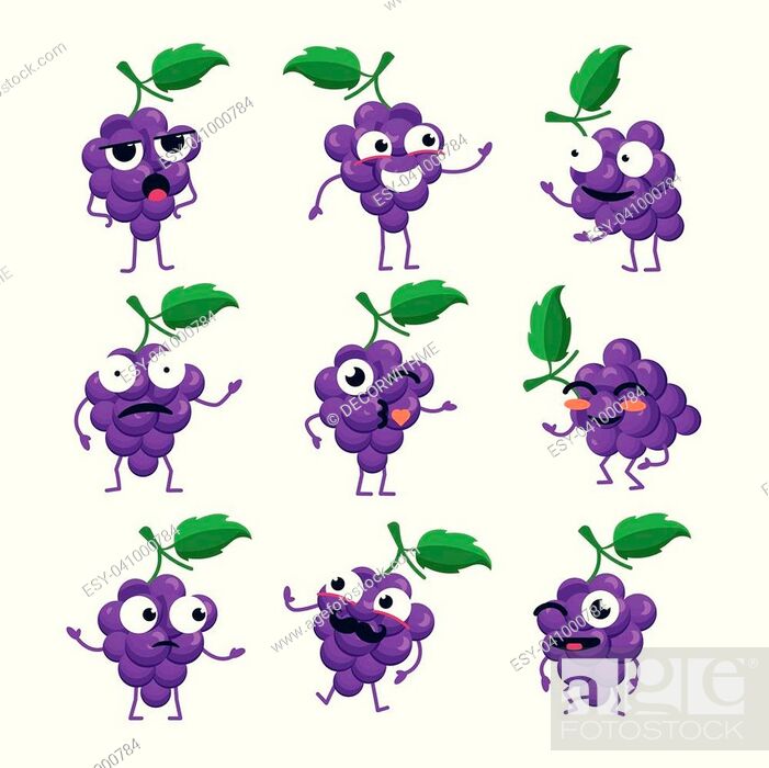 Funny bunch of grapes - vector isolated cartoon emoticons, Stock Vector,  Vector And Low Budget Royalty Free Image. Pic. ESY-041000784 | agefotostock