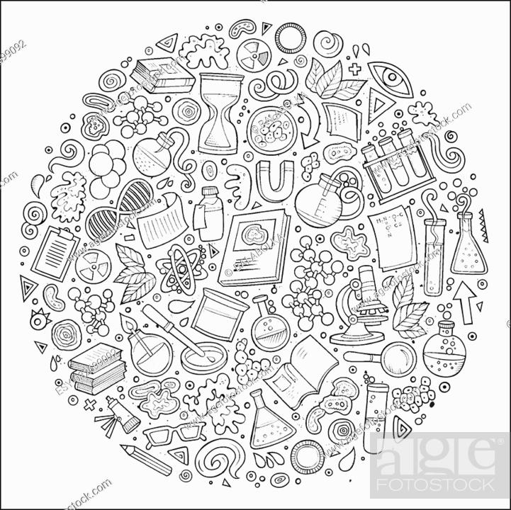 Line art vector hand drawn set of Science cartoon doodle objects, symbols  and items, Stock Vector, Vector And Low Budget Royalty Free Image. Pic.  ESY-032699092 | agefotostock