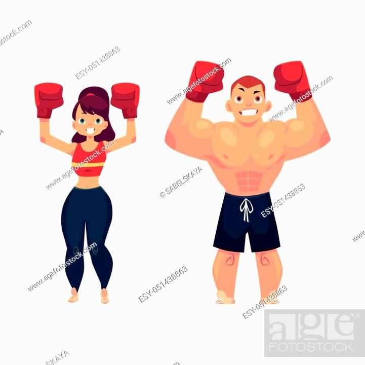 vector cartoon muscular strong cute beautiful woman, girl and handsome man  standing with hands in..., Stock Vector, Vector And Low Budget Royalty Free  Image. Pic. ESY-051438863 | agefotostock
