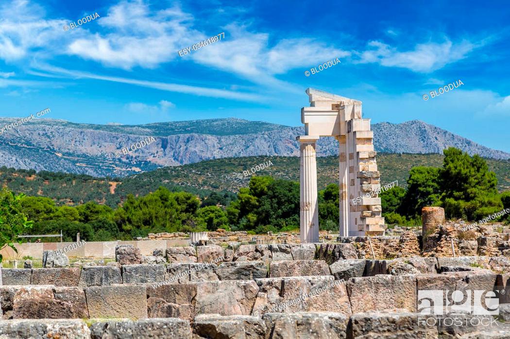 Stock Photo: Ruins of ancient temple in Epidavros, Greece in a summer day.