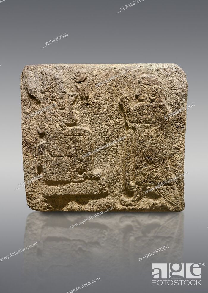 Stock Photo: Alaca Hoyuk Sphinx Gate Hittite monumental relief sculpted orthostat stone panel. Andesite, Alaca, Corum, 1399 - 1301 B. C.