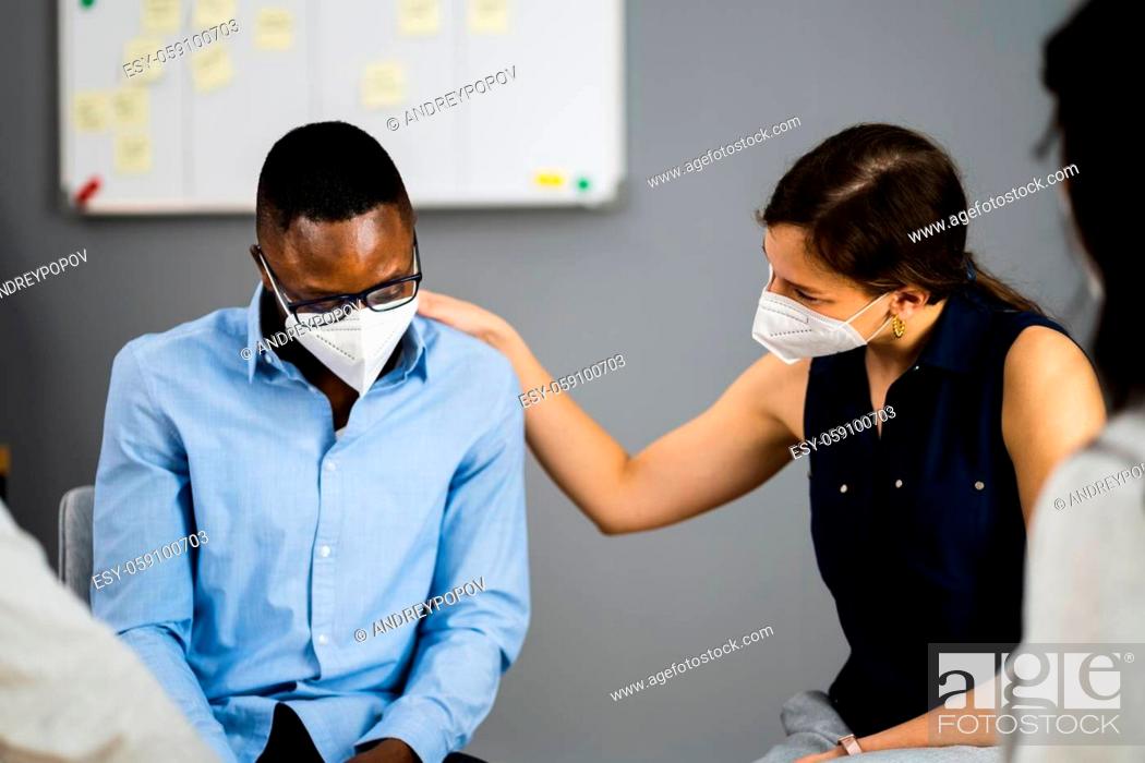 Stock Photo: African Therapy And Support People In Face Mask.