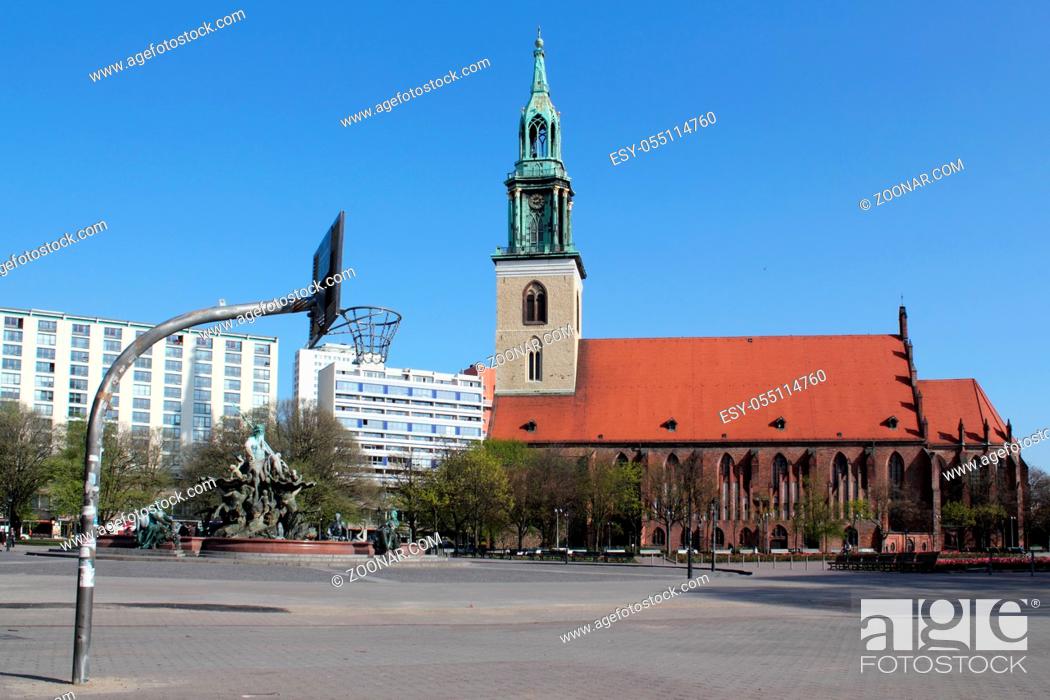 Stock Photo: East Berlin, Sport, Vertical, Vacation, Sky, Location, New, Blue, Belief, Religious, Travel, Travelling, Trip, Church, House, Faith, Religion, Europe, Field, City, Historic, Tower, Size, Architecture, Building, Statue, Sculpture, Roof, Rooftop, Art
