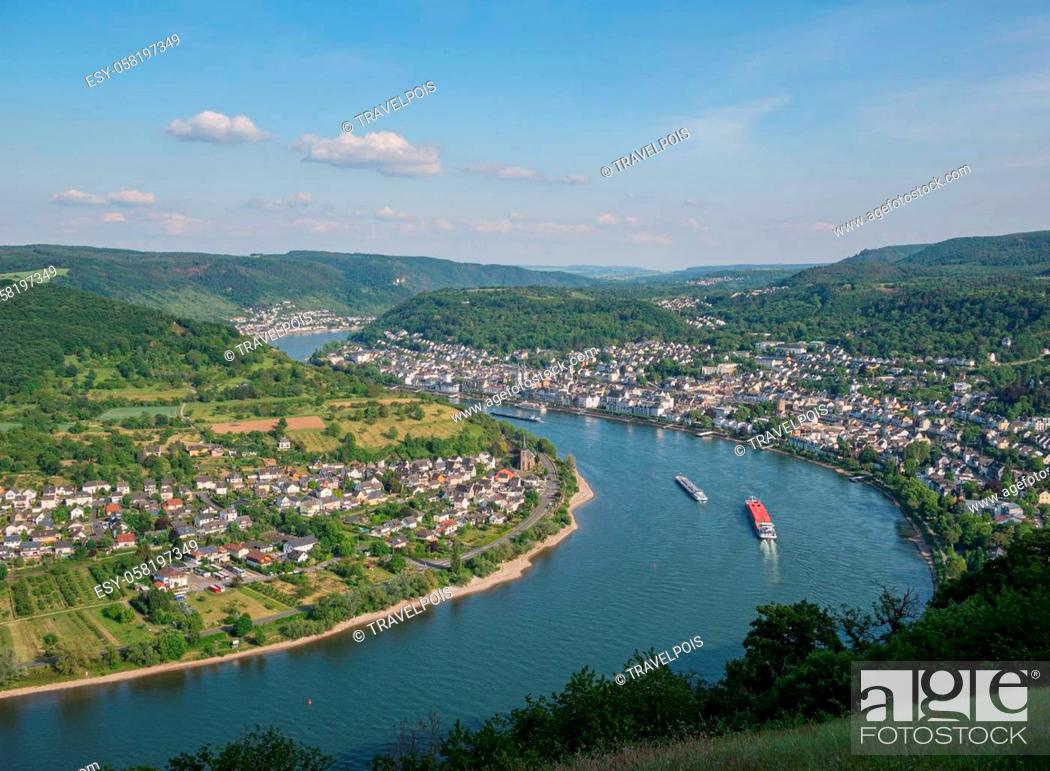 Stock Photo: Several barges on the Rhine near Boppard.