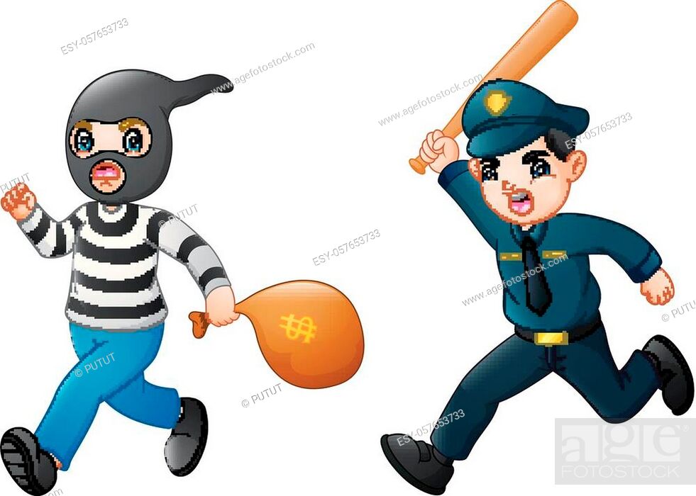 illustration of Cartoon Policeman chasing a thief, Stock Vector, Vector And  Low Budget Royalty Free Image. Pic. ESY-057653733 | agefotostock