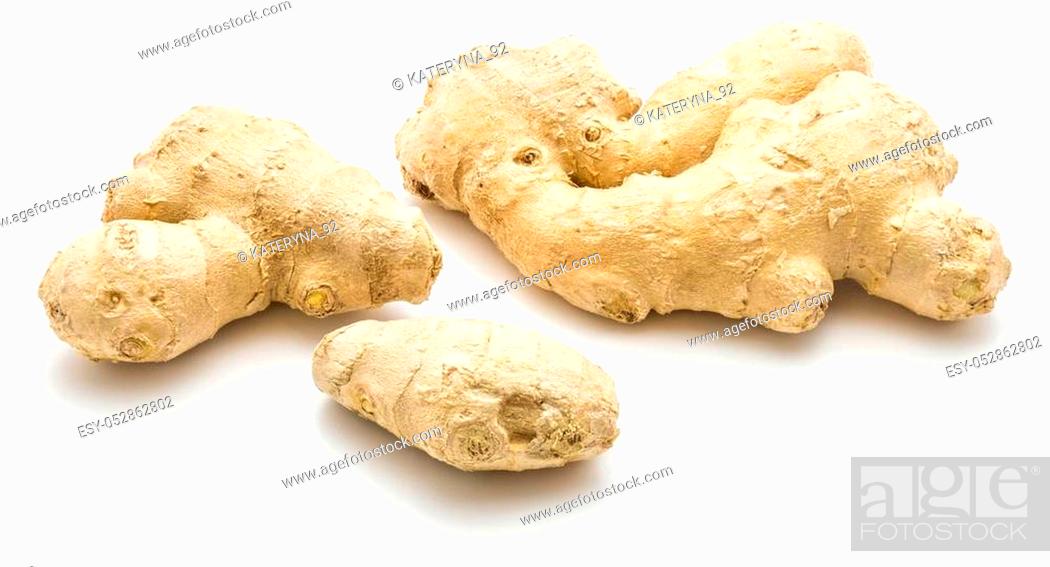 Stock Photo: Ginger rhizome isolated on white background three roots.