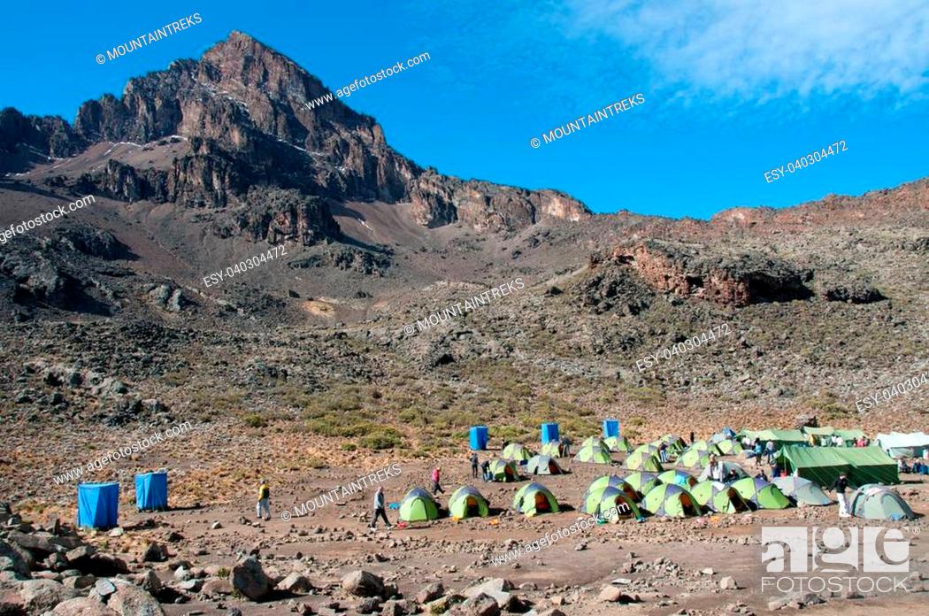 Stock Photo: The camp site below Mawenzi, Hans Meyer Peak, on the way to Kilimanjoro.