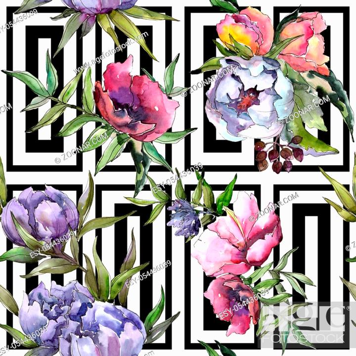 Stock Photo: Bouquet wildflowers pattern in a watercolor style. Aquarelle wildflower for background, texture, wrapper pattern, frame or border.