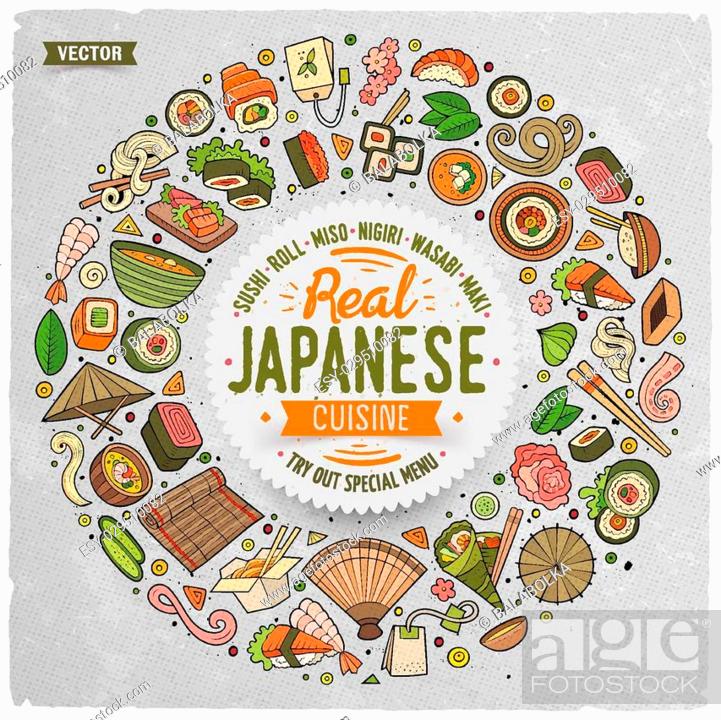 Colorful vector hand drawn set of Japanese food cartoon doodle objects,  symbols and items, Stock Vector, Vector And Low Budget Royalty Free Image.  Pic. ESY-029510082 | agefotostock