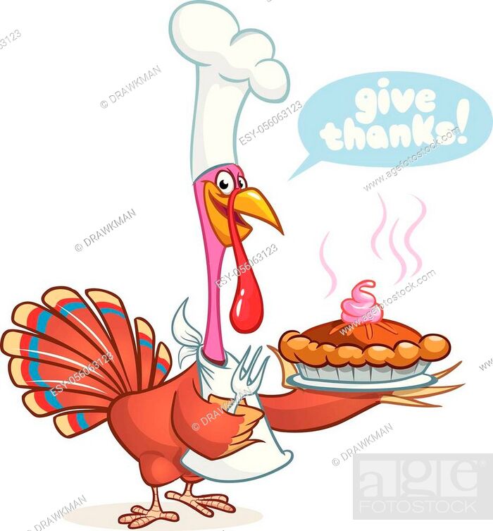Thanksgiving Cartoon Turkey bird holding fork and pie. Vector illustration  of funny turkey character..., Stock Vector, Vector And Low Budget Royalty  Free Image. Pic. ESY-056063123 | agefotostock