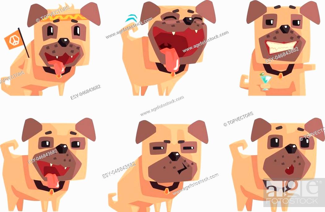 Set of pug dog showing various emotions. Domestic animal with funny muzzle,  Stock Vector, Vector And Low Budget Royalty Free Image. Pic. ESY-046843682  | agefotostock