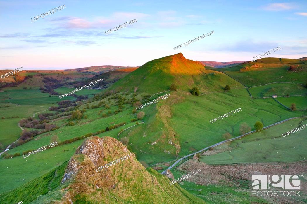 Stock Photo: England, Derbyshire, Parkhouse Hill. Parkhouse the Dragons Back and Chrome Hill at first light in the White Peak area of the Peak District National Park.