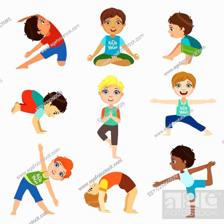 Little Boys Doing Yoga Set Of Bright Color Cartoon Childish Style Flat  Vector Drawings Isolated On..., Stock Vector, Vector And Low Budget Royalty  Free Image. Pic. ESY-029260529 | agefotostock