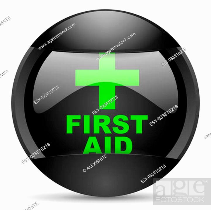 Stock Photo: first aid round black web icon on white background.