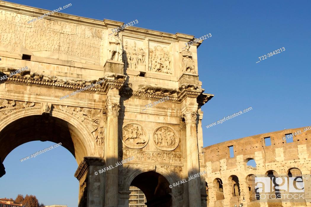 Stock Photo: Rome (Italy). Arch of Constantine next to the Colosseum in Rome.