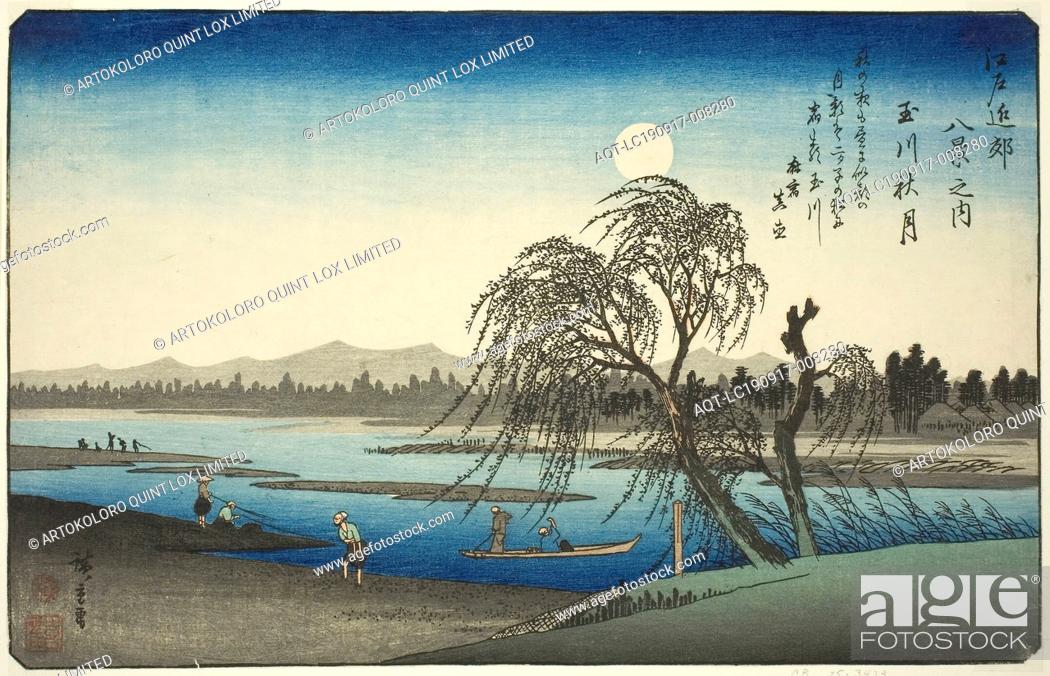 Stock Photo: Autumn Moon over Tama River (Tamagawa no shugetsu), from the series Eight Views in the Environs of Edo (Edo kinko hakkei no uchi), c.