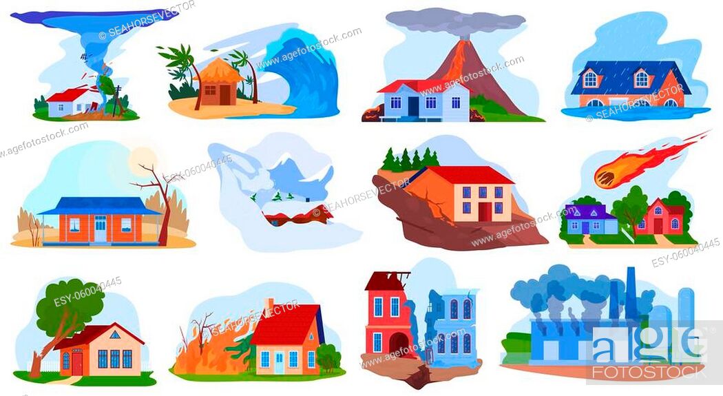 Nature disaster accident vector illustration set. Cartoon flat natural  storm hurricane tornado..., Stock Vector, Vector And Low Budget Royalty  Free Image. Pic. ESY-060040445 | agefotostock