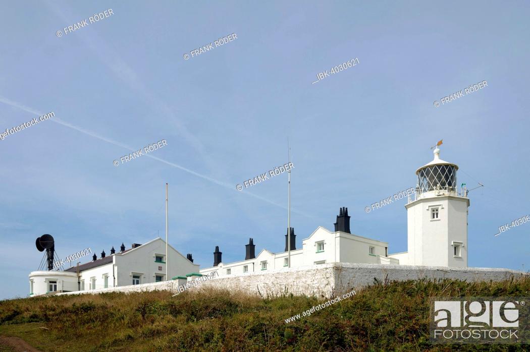Stock Photo: Lighthouse and foghorn of Lizard Point, the southernmost point in the United Kingdom, Lizard, Cornwall, England, United Kingdom.
