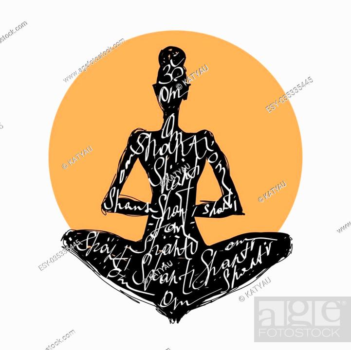 Yoga Logo, Vector Icon, Emblem For Yoga Center. Figure Of A Man Sitting In  A Lotus Pose, Vector Silhouette. Meditation Relaxation Human With A Font  Isolated On White Royalty Free SVG, Cliparts,