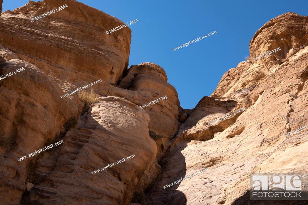 Stock Photo: Canyon at the entrance in Petra, Jordan ancient city.