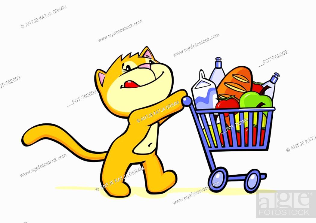 A cartoon cat pushing a shopping trolley, Stock Photo, Picture And Royalty  Free Image. Pic. FOT-762009 | agefotostock