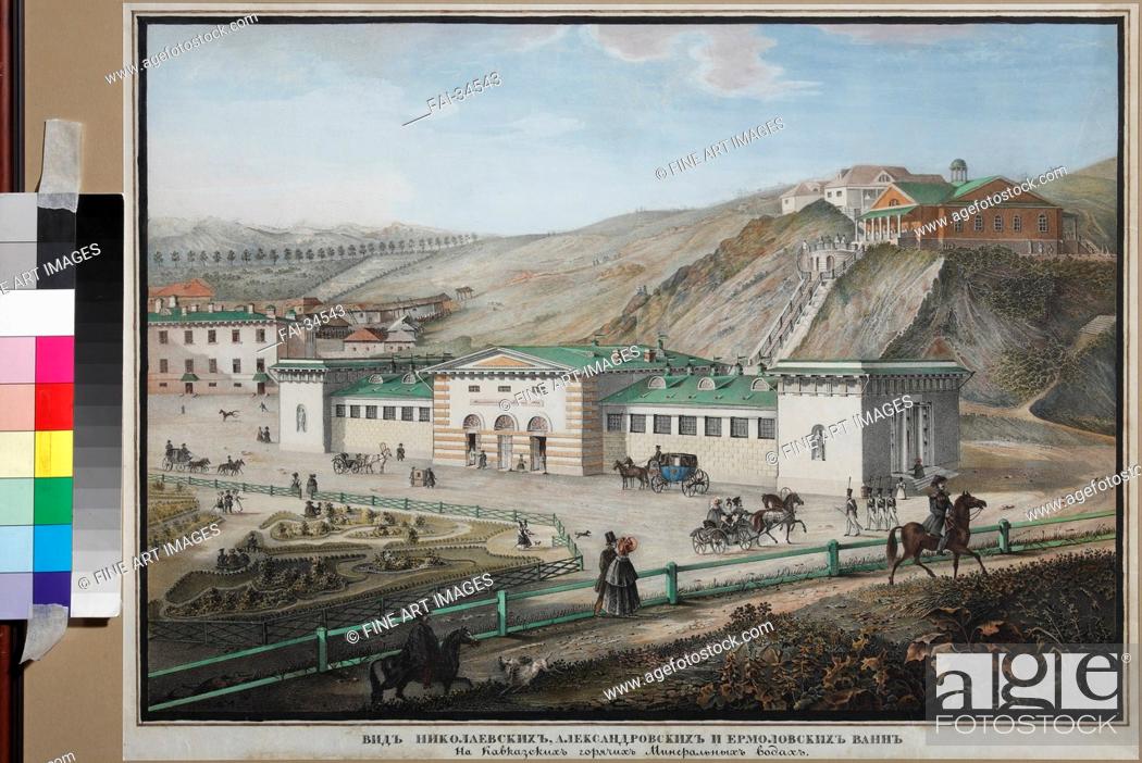 Stock Photo: The Caucasian mineral springs by Beggrov, Karl Petrovich (1799-1875)/Lithograph, watercolour/Academic art/Mid of the 19th cen.