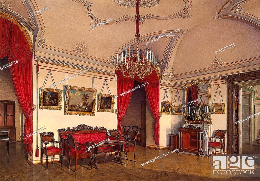 Stock Photo: Hau Edward Petrovich - Interiors of the Winter Palace - the Fourth Reserved Apartment. the Drawing-Room - Russian School - 19th Century.