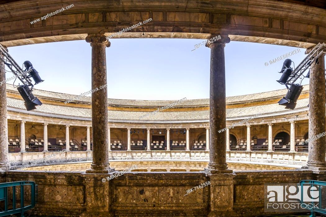Stock Photo: Palace of Charles V transformed into an amphitheater in Alhambra palace complex in Granada, Andalusia, Spain, Europe.