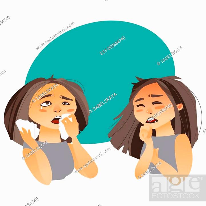 Woman having flu symptoms - cough and runny nose, cartoon vector  illustration isolated on white..., Stock Vector, Vector And Low Budget  Royalty Free Image. Pic. ESY-052684740 | agefotostock