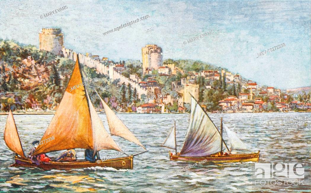 Stock Photo: View toward the Rumeli Hisari, a Fortress on the European side of the Bosphorus. Built by Mehmet II 1451-1452 prior to his conquering of Constantinople.
