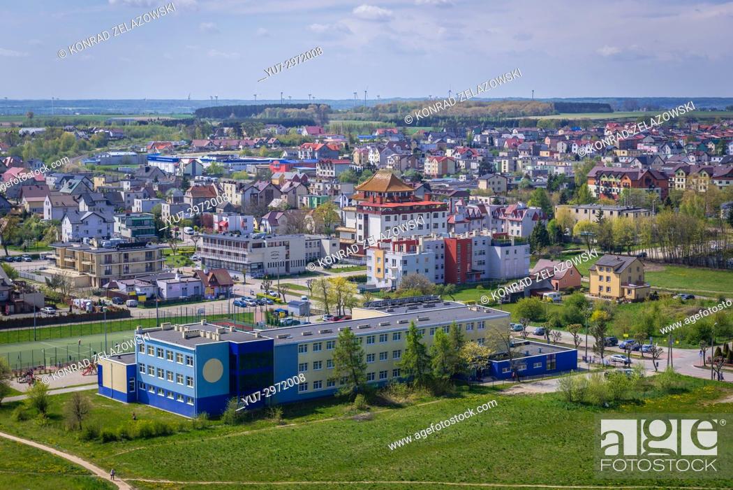 Stock Photo: Aerial view from tower of so called House of Fisherman in Wladyslawowo town on the Baltic Sea coast, Pomeranian Voivodeship of Poland.