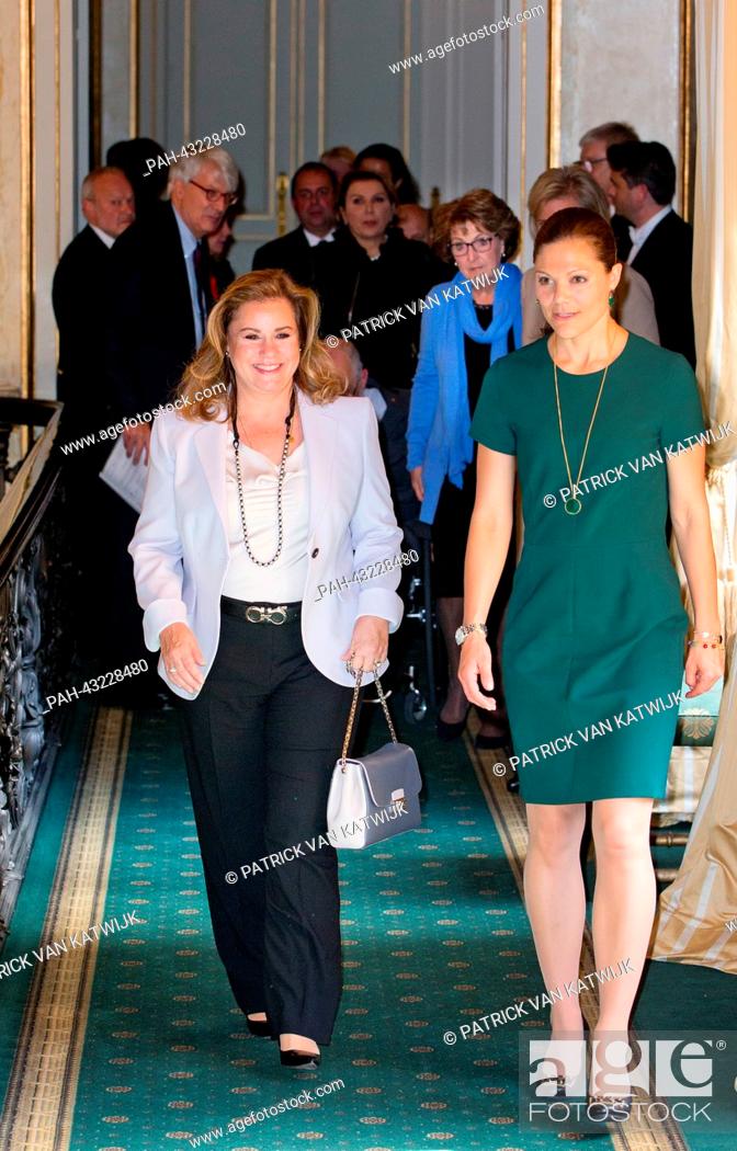 Stock Photo: Crown Princess Victoria of Sweden (R) and Grand Duchess Maria Teresa of Luxembourg attend a meeting of the Honorary Council of the International Paralympic.