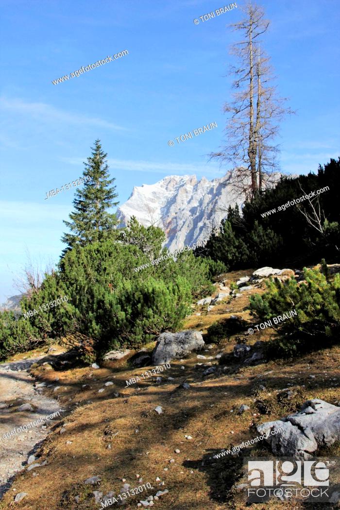 Stock Photo: Austria, Tyrol, Ehrwald, Seebensee, Zugspitze, Zugspitze massif, mountains, alps, Wetterstein Mountains, mountain landscape, mountain landscape, Idyll.