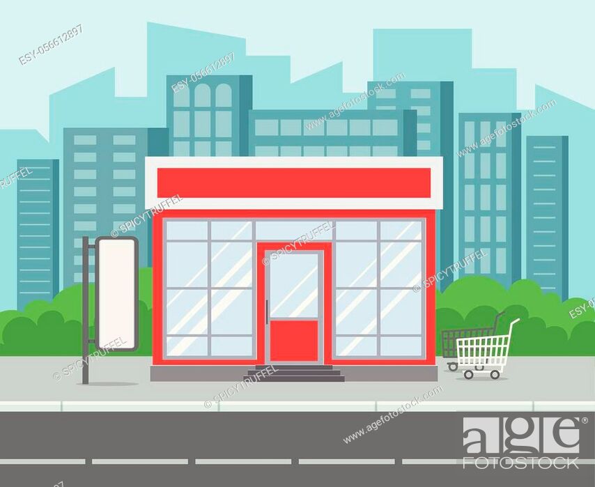 Street shop. Retro grocery store house supermarket exterior city street,  Stock Vector, Vector And Low Budget Royalty Free Image. Pic. ESY-056612897  | agefotostock