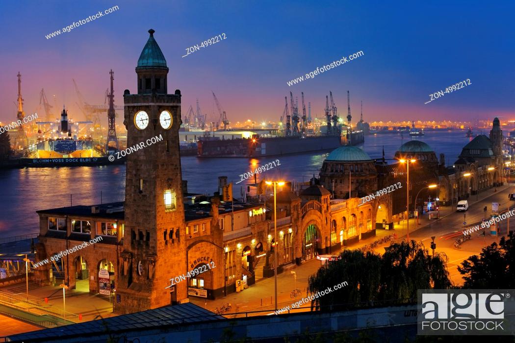 Stock Photo: Clock tower at the St. Pauli Landing Stages, Hamburg, Germany.